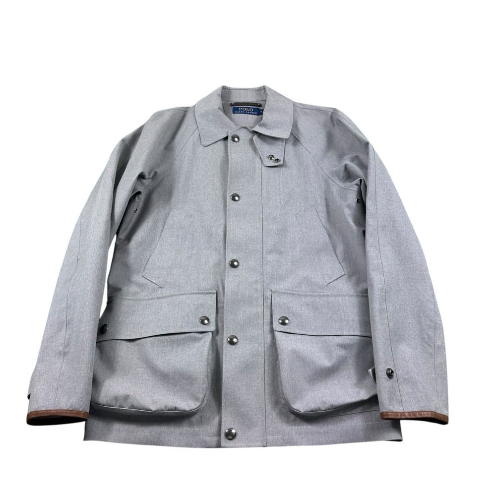 Polo Ralph Lauren Gray Wool Waterproof Technical Metal Button Snap Jacket Size S